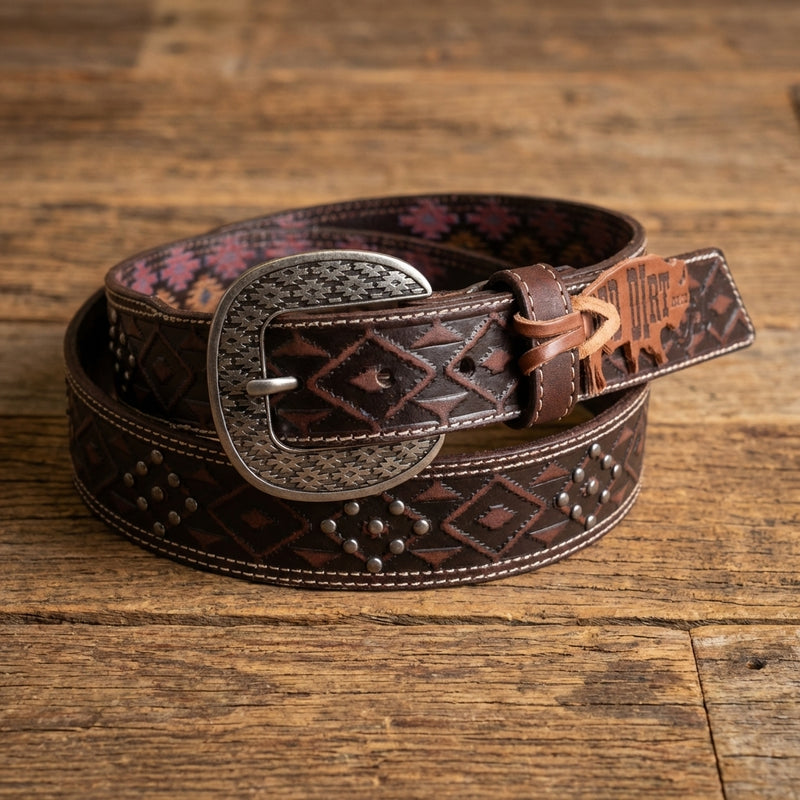 Load image into Gallery viewer, 23112BE7 - Red Dirt Hat Co. Men's Dark Brown Tooled Belt
