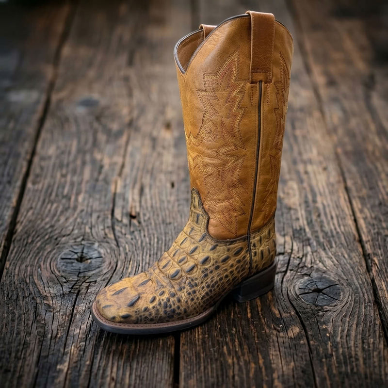 Load image into Gallery viewer, CP5014 - Cowboy Prayer Hand Crafted Rustic Brown Gator Print Cowboy Boots
