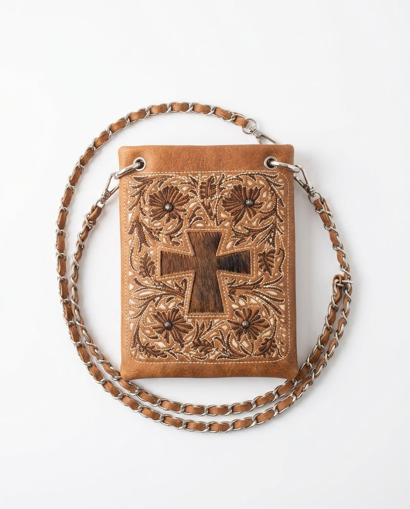 Load image into Gallery viewer, Rainbow Purse 9 - Brown with Cross
