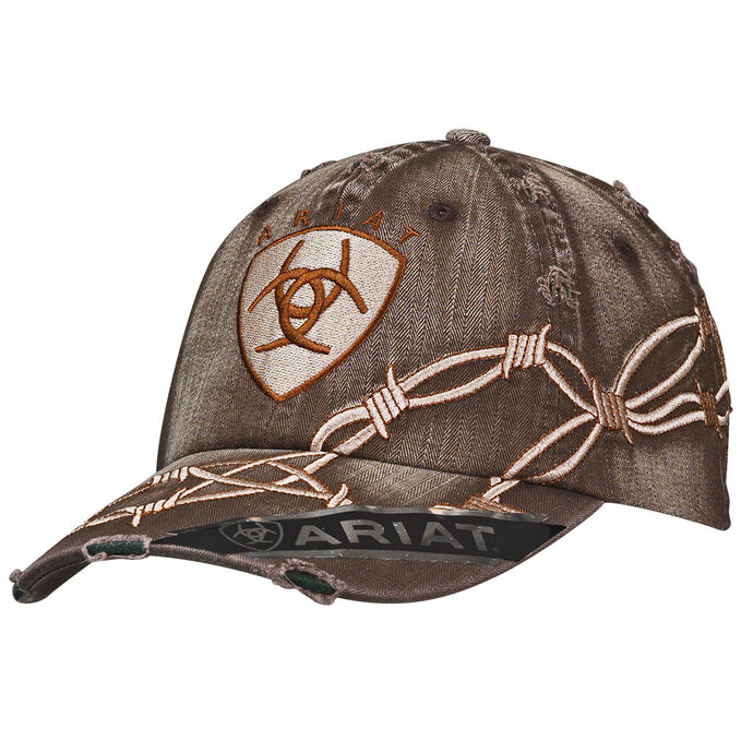 1509802 - Ariat Distressed Brown with Barbed Wire Design Ball Cap