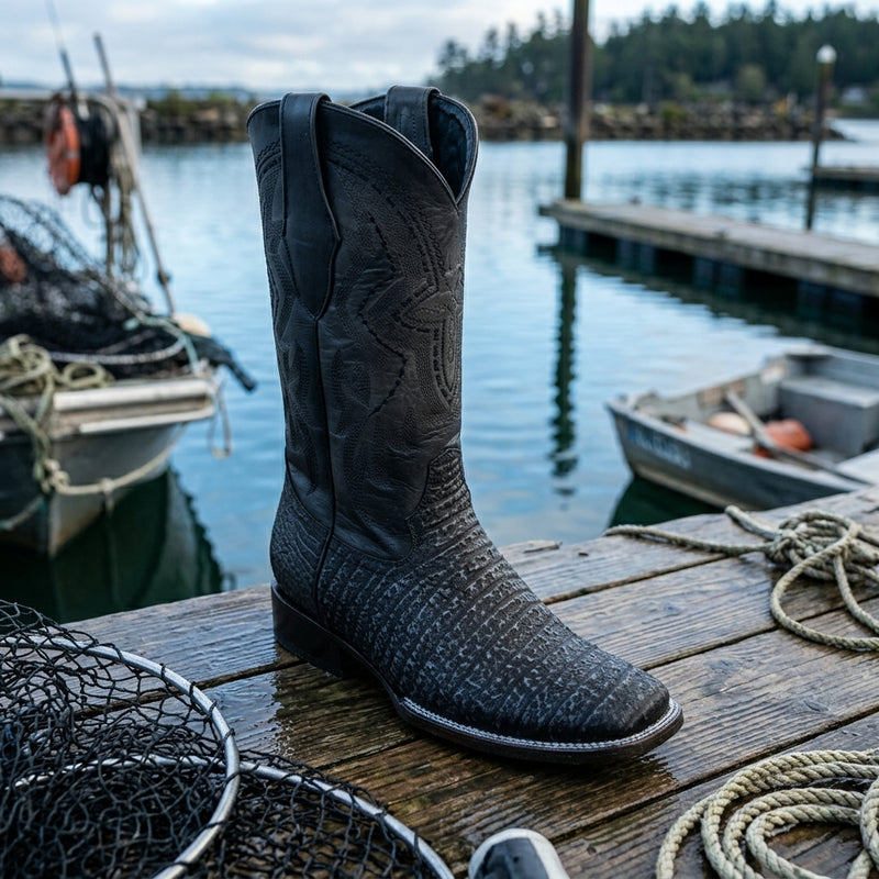 Load image into Gallery viewer, 8003 - RockinLeather Men's Distressed Black Genuine Sharkskin Boots
