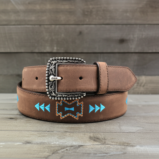 CP1010 - Cowboy Prayer Cowhide Leather Belt w/ Embroidery