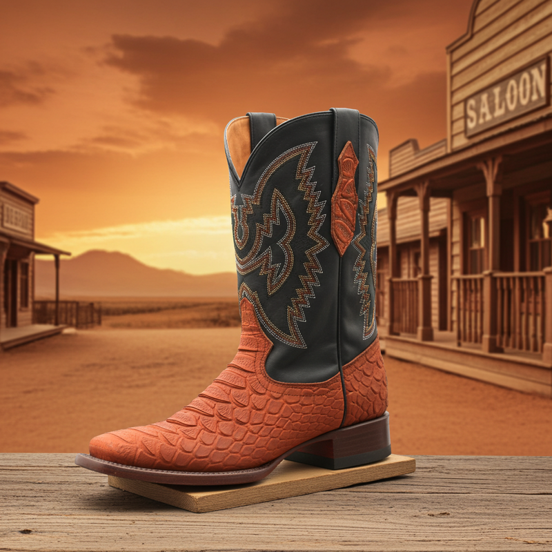 Load image into Gallery viewer, CP1704 - Cowboy Prayer Hand Crafted Rust Brown Python Print Cowboy Boot
