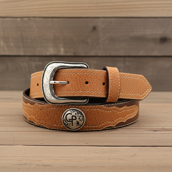 CP1012 - Cowboy Prayer Chocolate Cowhide Leather Belt w/Conchos