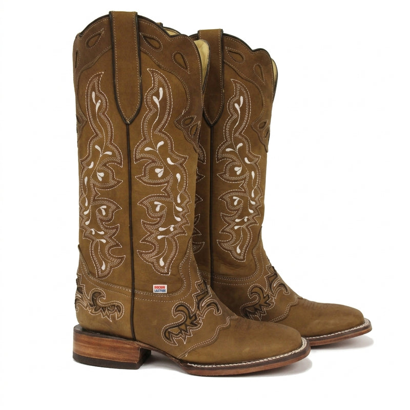 Load image into Gallery viewer, 2158 - RockinLeather Women's Tall Brown on Brown Overlay Western Boot
