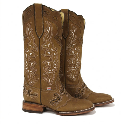 2158 - RockinLeather Women's Tall Brown on Brown Overlay Western Boot