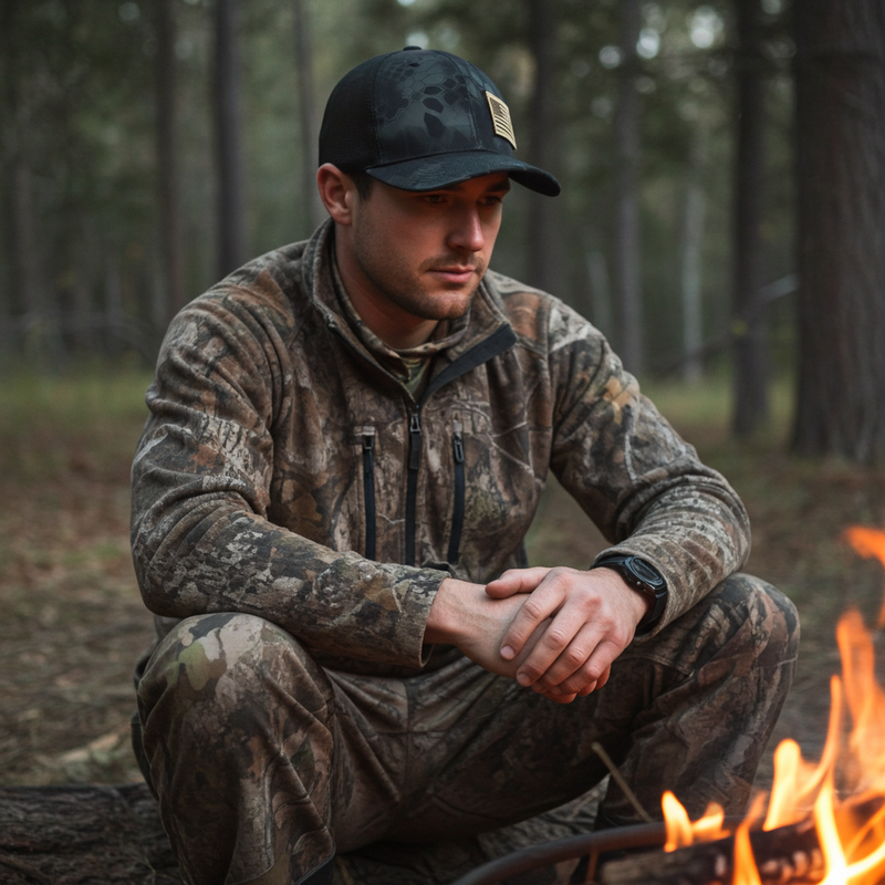 Load image into Gallery viewer, SA116 - Southern Addiction Kryptek Typhoon/Black Light Leather American Flag Patch Cap
