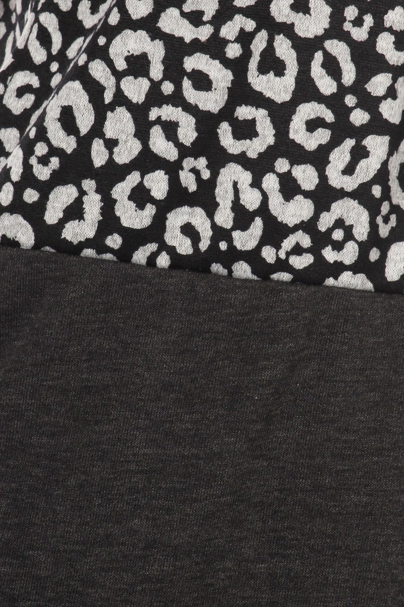 Load image into Gallery viewer, MOATSHT10 - Ladies Black Solid And Animal Print Color Block Cardigan
