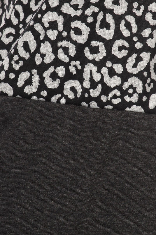 MOATSHT10 - Ladies Black Solid And Animal Print Color Block Cardigan