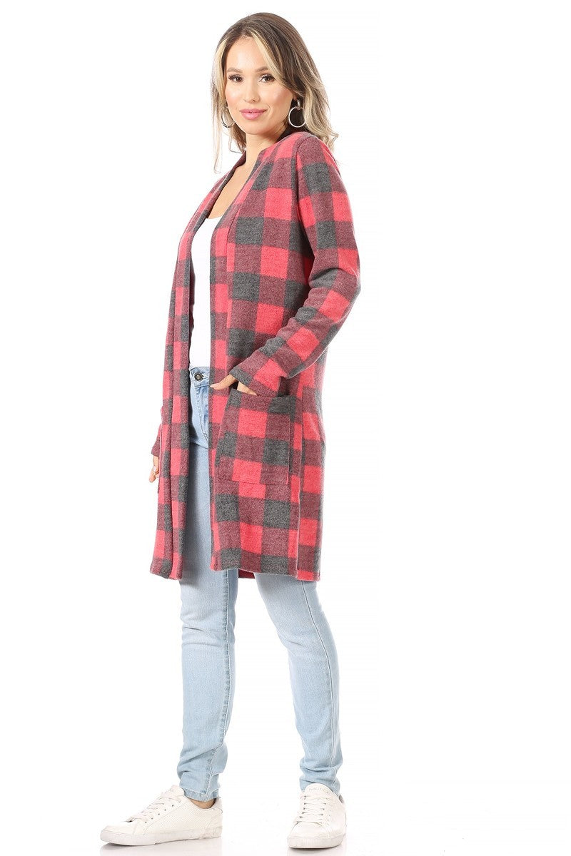 Load image into Gallery viewer, MOATSHT12 - Ladies Plaid, Knee Length Duster Cardigan
