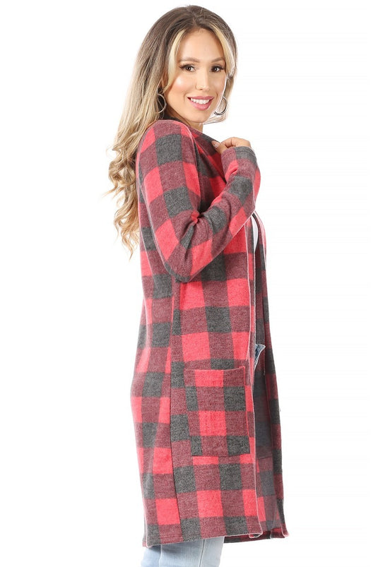 MOATSHT12 - Ladies Plaid, Knee Length Duster Cardigan
