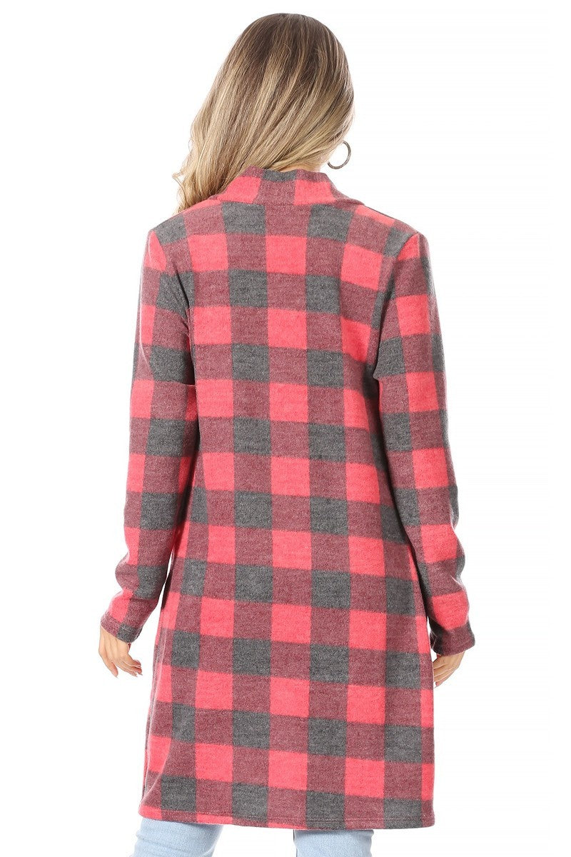 Load image into Gallery viewer, MOATSHT12 - Ladies Plaid, Knee Length Duster Cardigan

