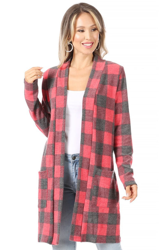 MOATSHT12 - Ladies Plaid, Knee Length Duster Cardigan