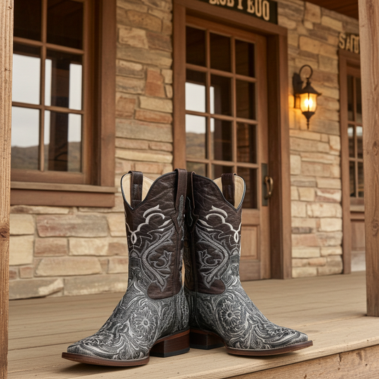 1220 - RockinLeather Men's Sedona Distressed Stamped Cowhide Leather Boot