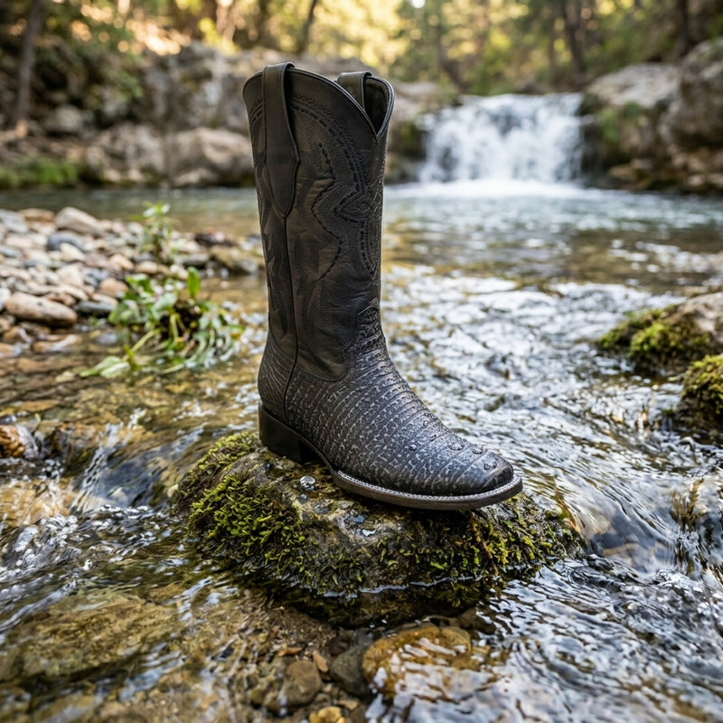 Load image into Gallery viewer, 8003 - RockinLeather Men's Distressed Black Genuine Sharkskin Boots
