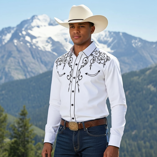 NIHMEN 1 - Men's White Embroidered Western Shirt