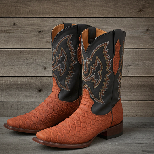 CP1704 - Cowboy Prayer Hand Crafted Rust Brown Python Print Cowboy Boot