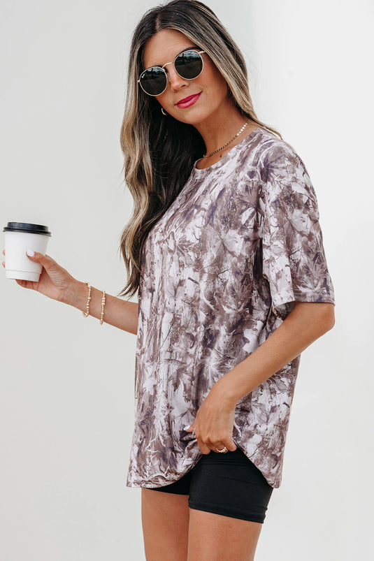DLLS594 - Ladies Khaki Camouflage Woodland Print Drop Shoulder Tunic Tee