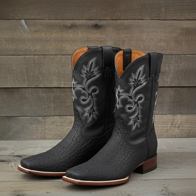 Load image into Gallery viewer, CP1706 - Cowboy Prayer Hand Crafted Genuine Black Bull Shoulder Cowboy Boots
