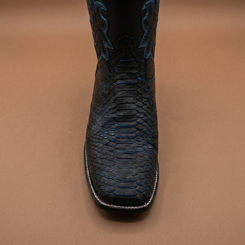 Load image into Gallery viewer, CP5008 - Cowboy Prayer Men's Black Python Print w/Blue Underlay Western Boots
