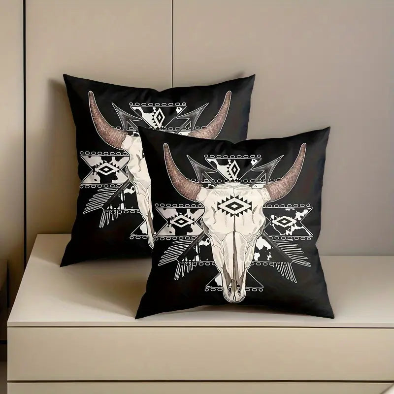 Load image into Gallery viewer, TMPL119 - 2 Piece Set - 18&quot; x 18&quot; Western Bull Skull Throw Pillows
