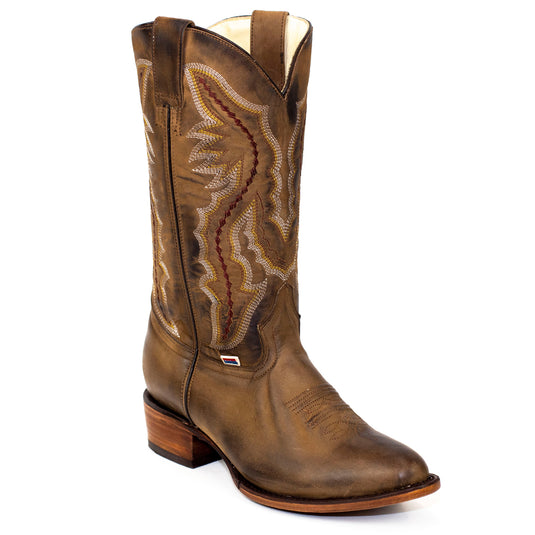 1575 - RockinLeather Men's Brown Distressed Western Boot W/ Round Toe