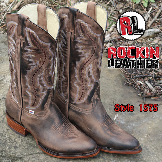 1575 - RockinLeather Men's Brown Distressed Western Boot W/ Round Toe