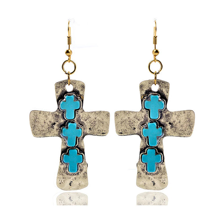 GOODER 7 - Retro Cross Turquoise Cross Inlay Earrings