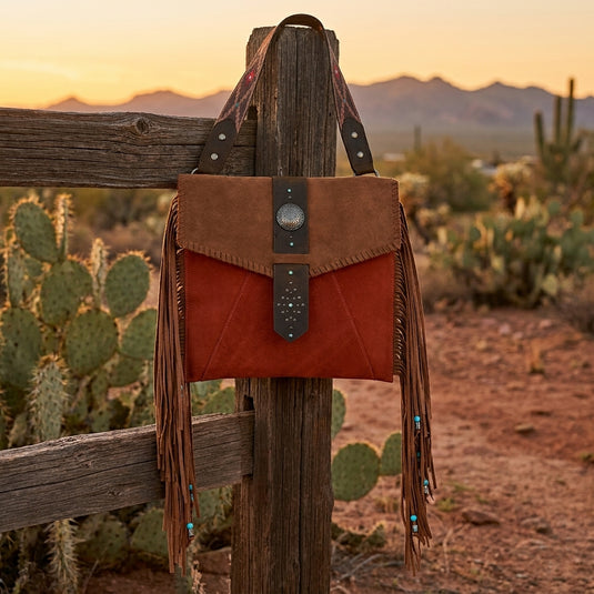 24096948TAN - Red Dirt Hat Co Ladies Crossbody Rusty Suede W/ Fringe