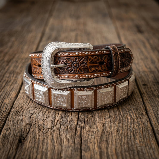 1846 - Men's Cognac Square Crystal Belt