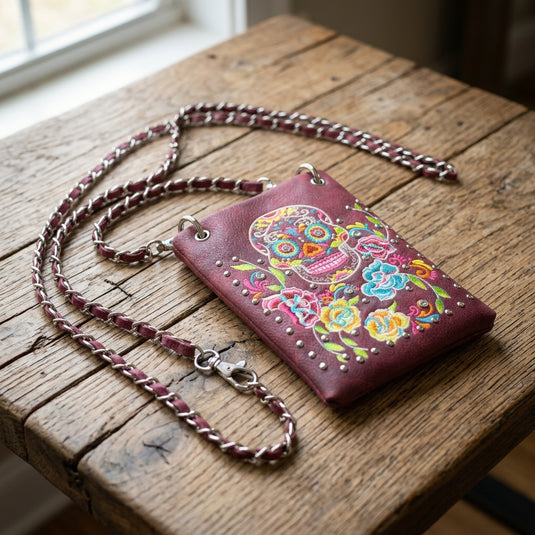 Rainbow Purse 1 - Maroon Sugar Skull