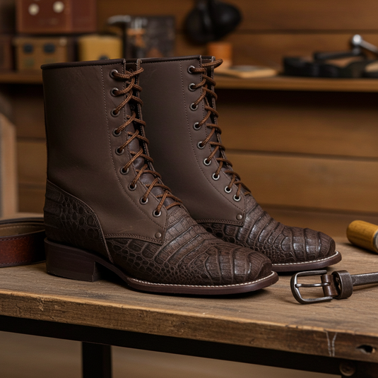 CP5002 - Cowboy Prayer Men's Gator Print Lace Up Packer Boots