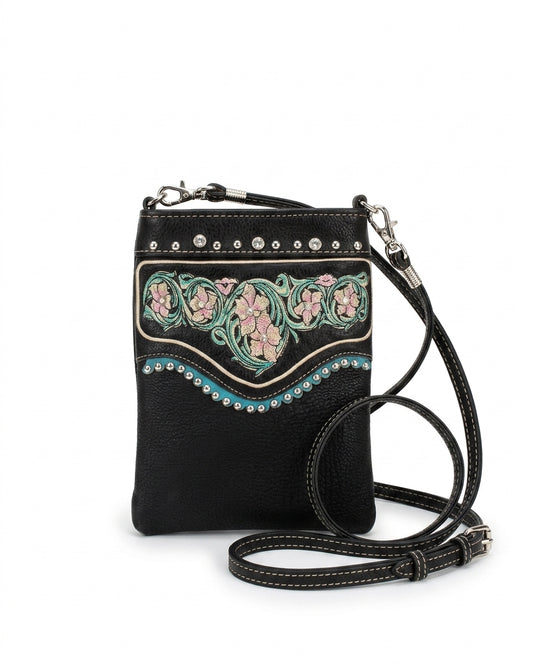 Rainbow Purse 15 - Black with Floral Design on Top