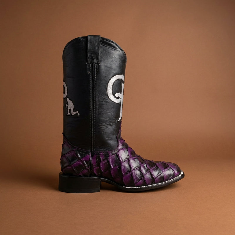 Load image into Gallery viewer, CP5006 - Cowboy Prayer Men's Purple Pirarucu Print Western Boot
