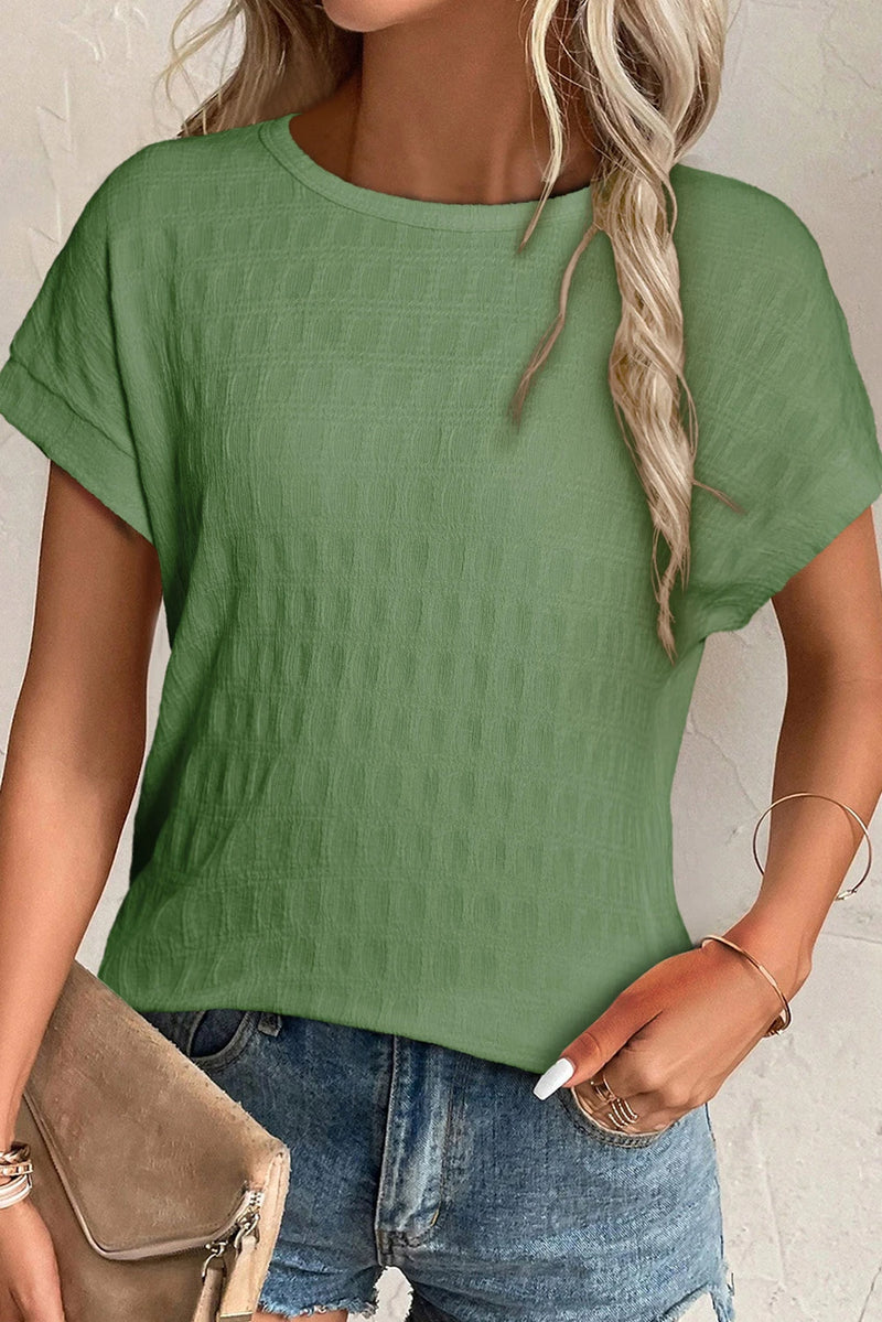 Load image into Gallery viewer, DLLS552 - Ladies Grass Green Solid Color Textured Batwing Sleeve Tee
