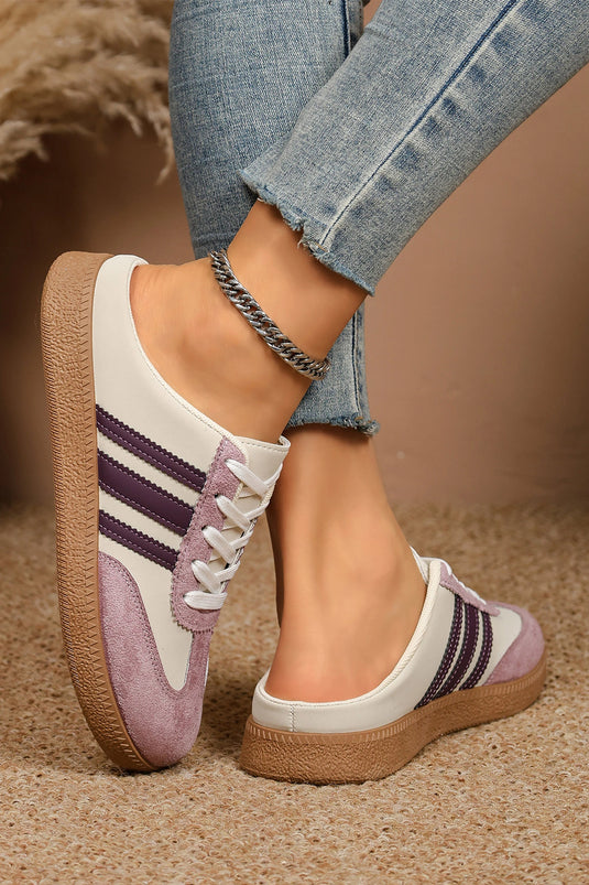 DLLSHOE 151 - Tillandsia Purple PU Leather Color Block Varsity Lace Up Flat Shoes