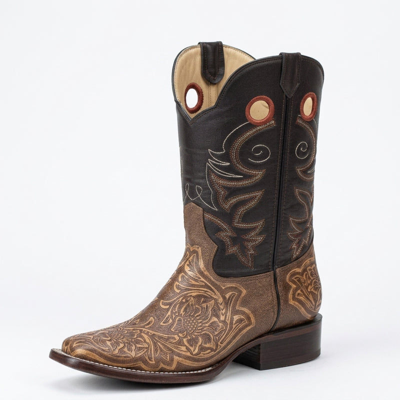 Load image into Gallery viewer, 1238 - RockinLeather Men's Antique Brown Stamped Cowhide Leather Boot
