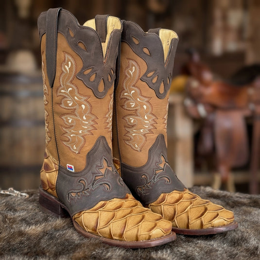 1244 - RockinLeather Men's Pirarucu Print Leather Boot W/Overlay
