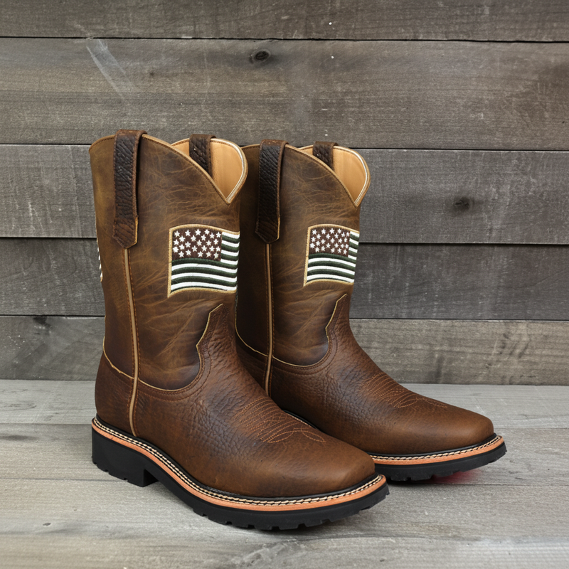 Load image into Gallery viewer, 5017- RockinLeather Men&#39;s American Flag Steel Toe Work Boot
