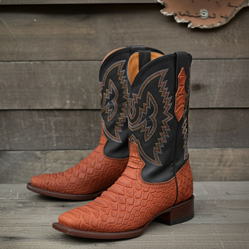 Load image into Gallery viewer, CP1704 - Cowboy Prayer Hand Crafted Rust Brown Python Print Cowboy Boot

