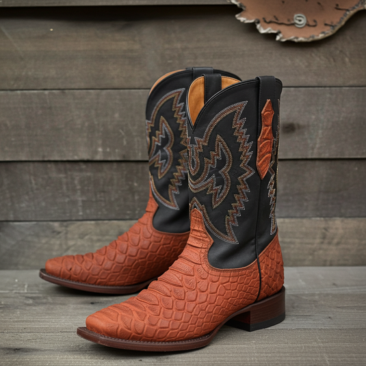 CP1704 - Cowboy Prayer Hand Crafted Rust Brown Python Print Cowboy Boot