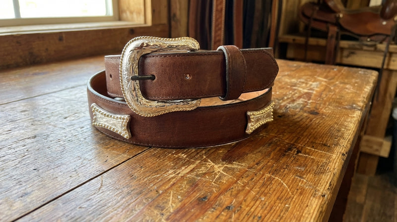 Load image into Gallery viewer, B19a - RockinLeather Bull Choco Belt with Conchos
