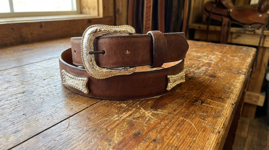 B19a - RockinLeather Bull Choco Belt with Conchos