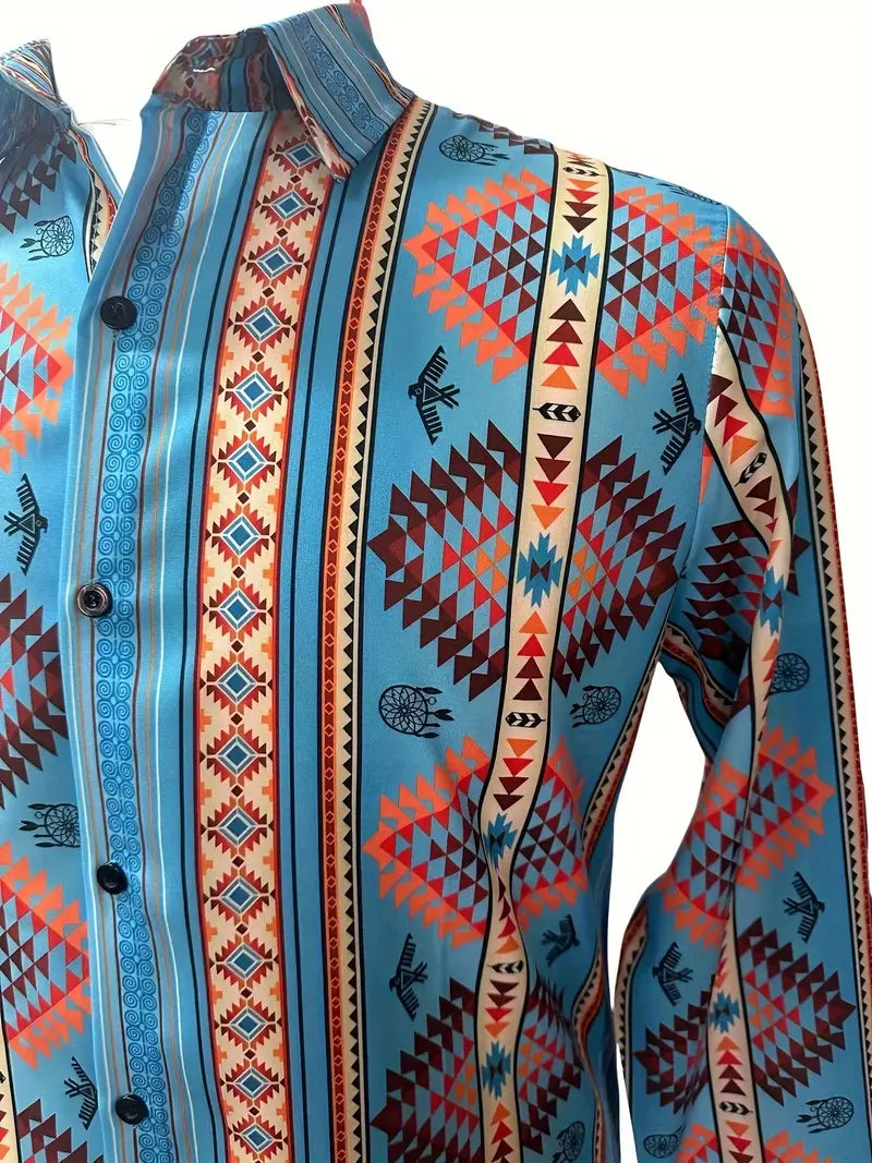 Load image into Gallery viewer, TMWST19 - Light Blue Aztec Print Western Shirt
