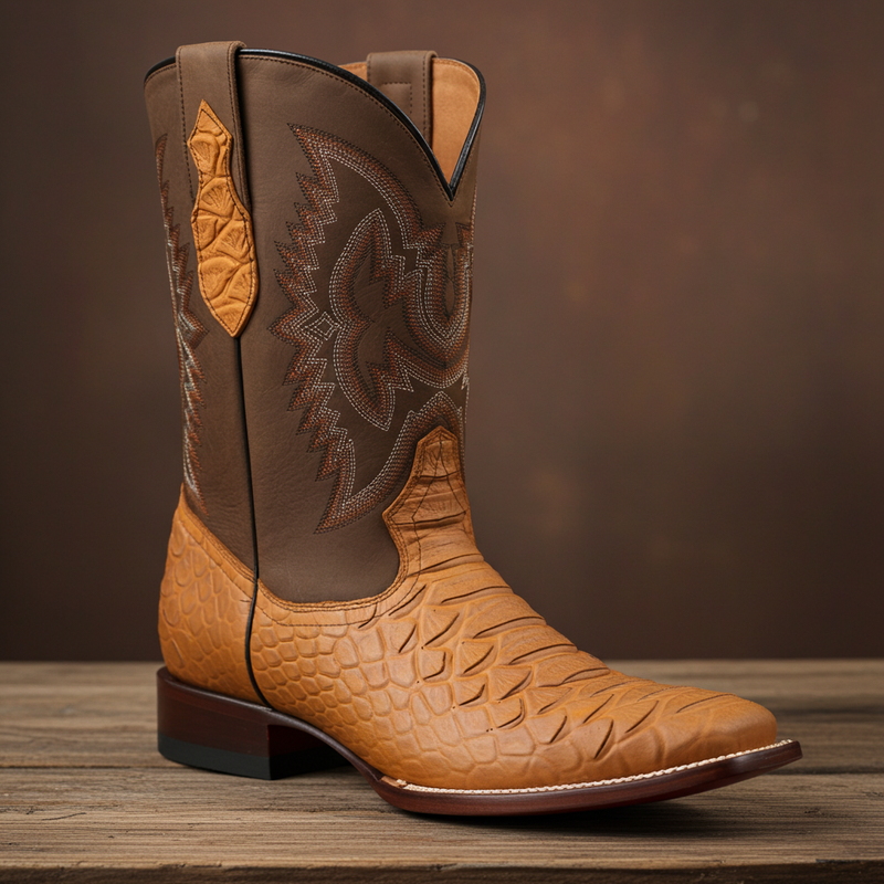 Load image into Gallery viewer, CP1708 - Cowboy Prayer Hand Crafted Tan Python Print Cowboy Boots
