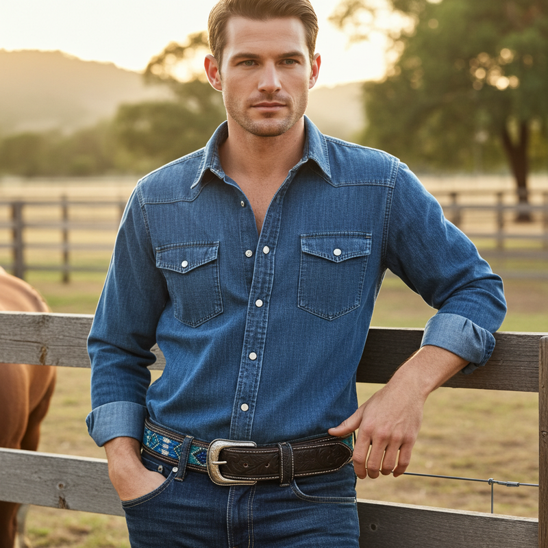Load image into Gallery viewer, CP1008 - Cowboy Prayer Cowhide Leather Belt w/ Aztec Print Inlay
