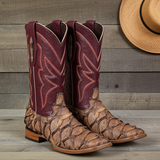 8020 - RockinLeather Men's Genuine Pirarucu Square Toe Western Boot