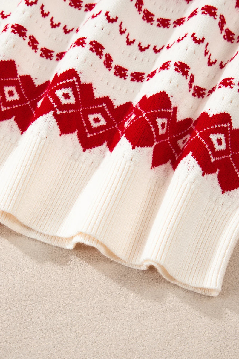 Load image into Gallery viewer, DLLS745 - Ladies White Western Geometric Patterned Crew Neck Loose Sweater
