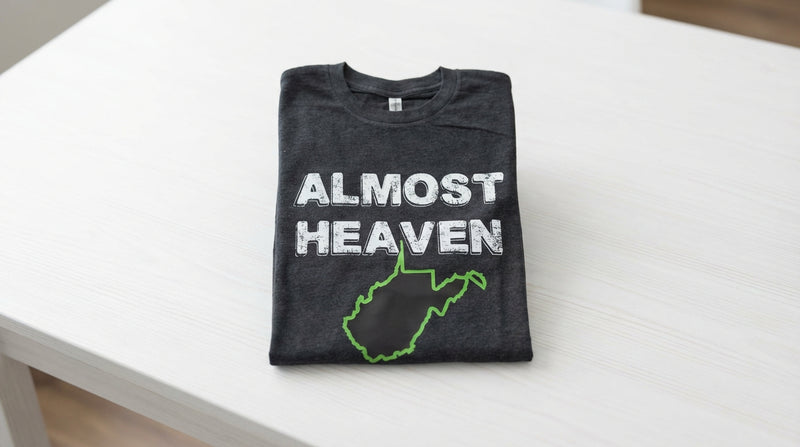 Load image into Gallery viewer, DDT2 - Dark Heather Grey "Almost Heaven" WV Short Sleeve T Shirt
