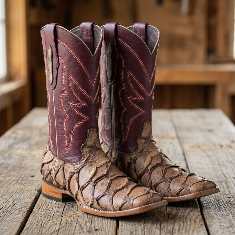 Load image into Gallery viewer, 8020 - RockinLeather Men's Genuine Pirarucu Square Toe Western Boot
